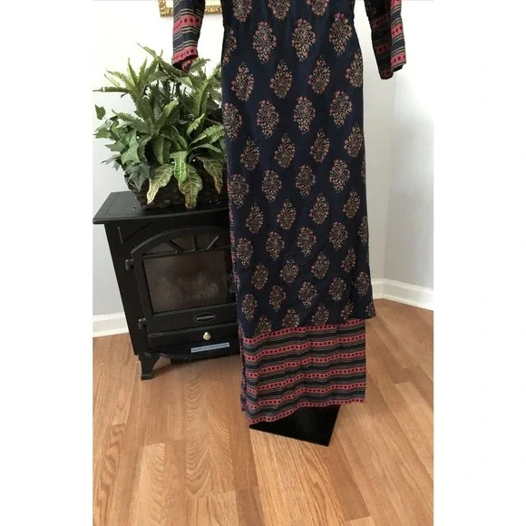 Ladies Printed Cotton Palazzo Suit Small Embellished Beads Missing Maxi Dress - Picture 8 of 13